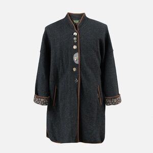 GEIGER Vintage Long Wool Coat with Trim and Assorted Buttons Paisley Cuffs